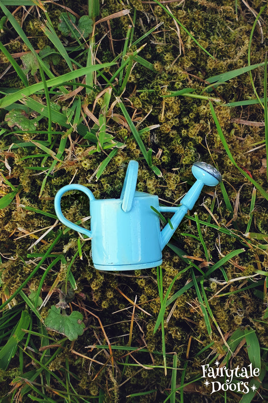 Blue fairy garden watering can