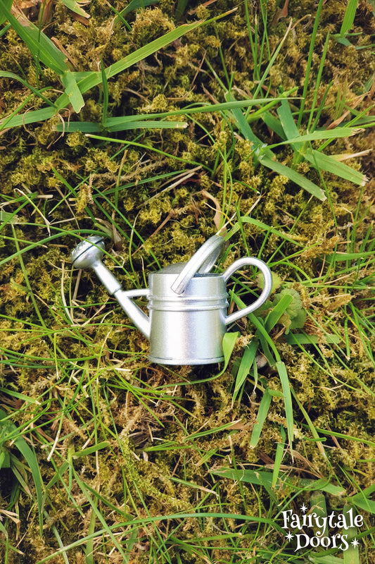 Silver fairy garden watering can